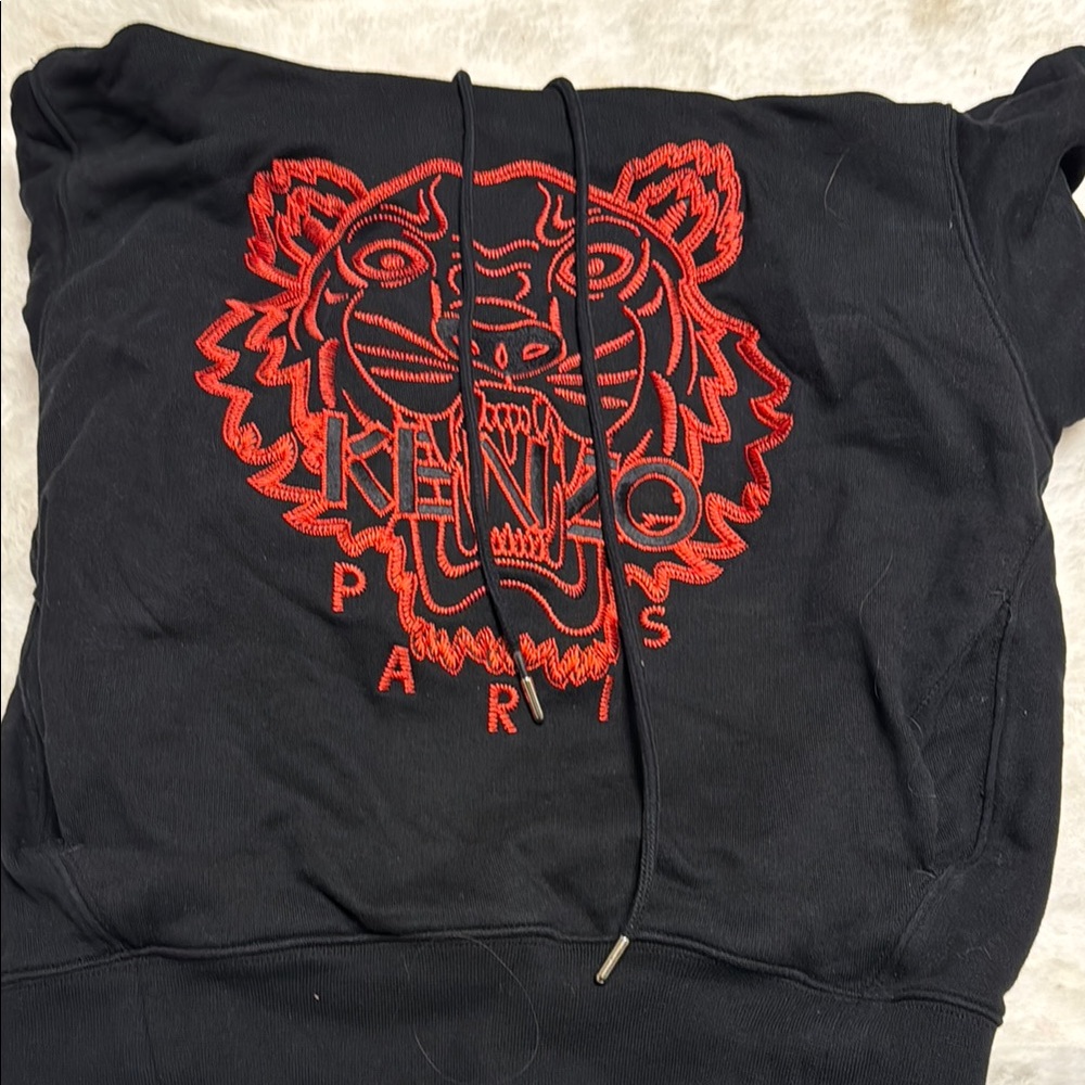 Kenzo Black and Red Cowl Neck Sweater with Bold Tiger Graphic